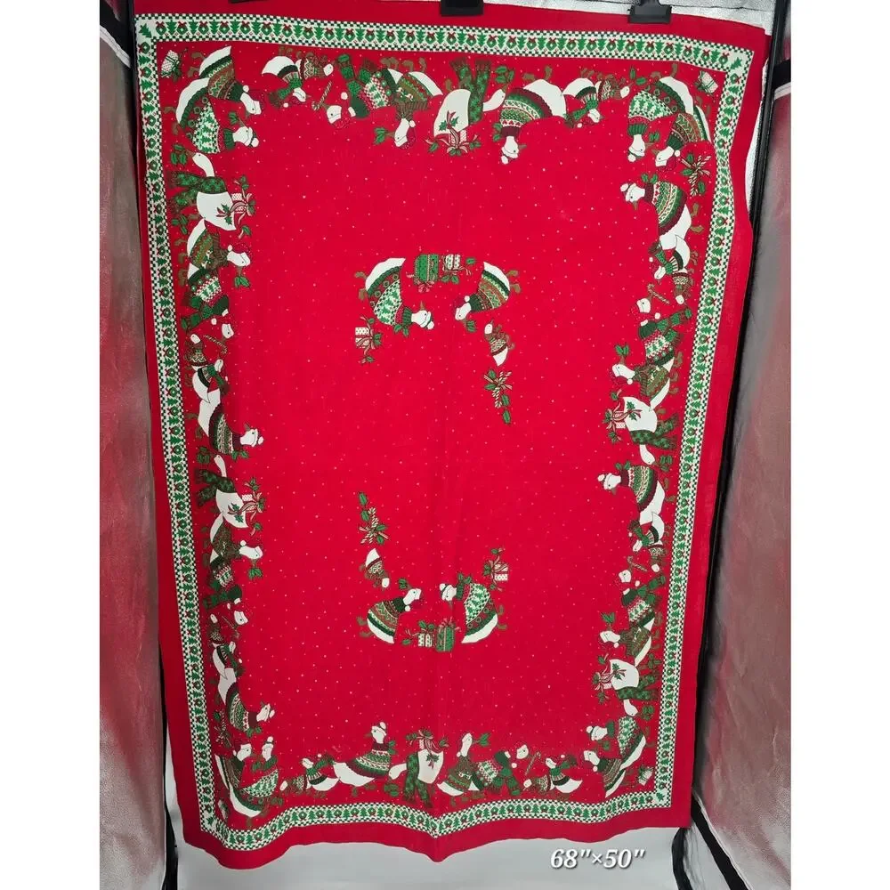 Vintage Sunweave Holiday Goose Tablecloth Red Green Farmhouse‎